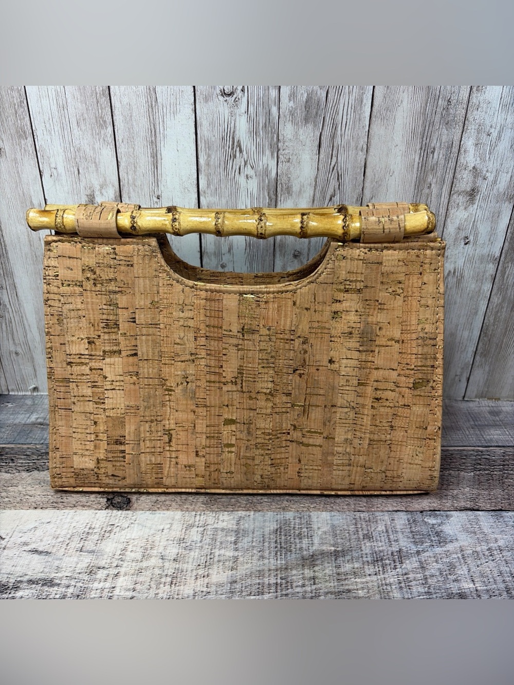 Cork & Gold Bamboo Handle Handbag